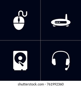 Set Of 4 Computer Icons Set.Collection Of Control Device, Hard Disk, Router And Other Elements.