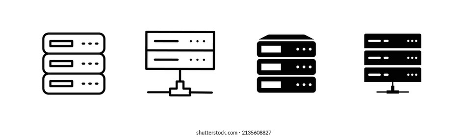 Set of 4 Computer Server icon, outlined editable stroke and flat glyph style, clipart design template