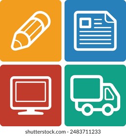 Set of 4 concept editable icons set isolated on colour background flat vector illustration. Pixel perfect. Vector (EPS) – Scalable to any size. High-quality images for all your projects