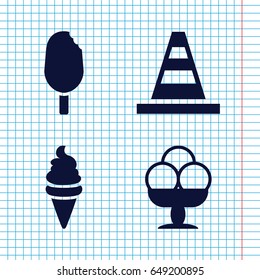 Set of 4 cone filled icons such as cone