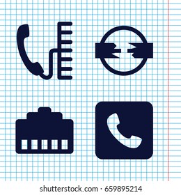 Set of 4 connect filled icons such as call, phone, phone cable