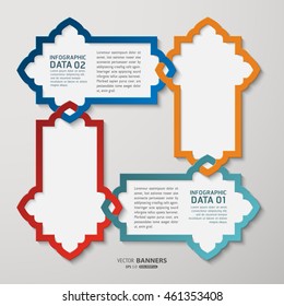Set of 4 connected arabesque style colorful frame banners