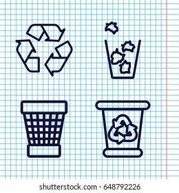 Set of 4 conservation outline icons such as recycle bin, trash bin