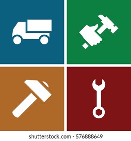 Set of 4 Construction filled icons such as wrench, hummer