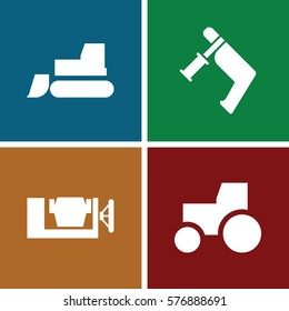 Set of 4 Construction filled icons such as vice clamp, tractor