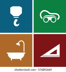 Set of 4 Construction filled icons such as shower, hook, welding glasses
