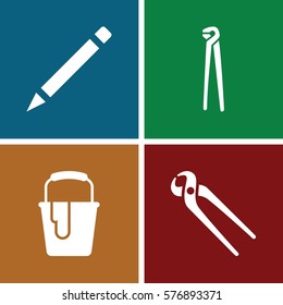 Set of 4 Construction filled icons such as pliers, pen