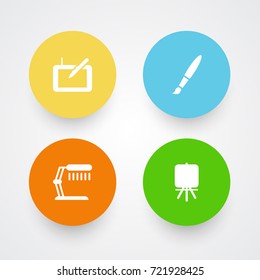 Set Of 4 Constructive Icons Set.Collection Of Gadget , Brush , Stand Elements.