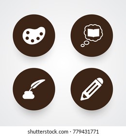 Set Of 4 Constructive Icons Set.Collection Of Pencil, Science, Pen And Other Elements.