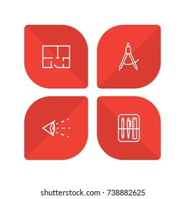Set Of 4 Constructive Outline Icons Set.Collection Of Dividers, Property Plan, Drawing Tools And Other Elements.