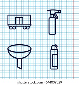 Set of 4 container outline icons such as spray bottle, cleanser, cargo wagon