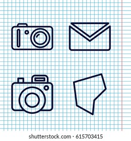 Set of 4 contour outline icons such as camera, land territory