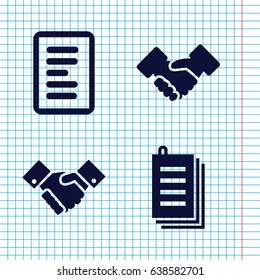 Set of 4 contract filled icons such as paper, handshake