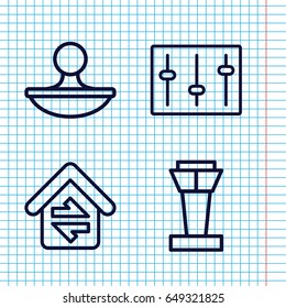 Set of 4 control outline icons such as airport tower, sliders, stamp