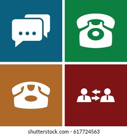 set of 4 conversation filled icons such as desk phone, communication
