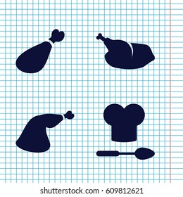 Set of 4 cooked filled icons such as meat leg, chicken