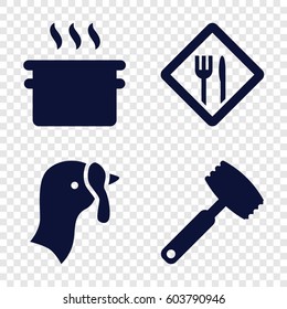 Set of 4 cooking filled icons such as turkey, restaurant, knife
