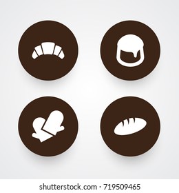 Set Of 4 Cooking Icons Set.Collection Of Loaf, Dessert, Custard And Other Elements.