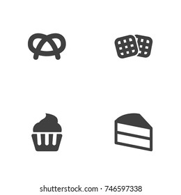 Set Of 4 Cooking Icons Set.Collection Of Wafer, Pastry, Snack And Other Elements.