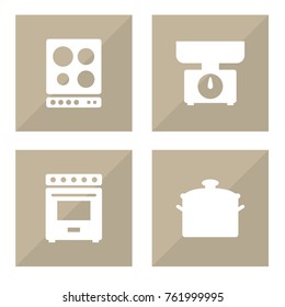 Set Of 4 Cooking Icons Set.Collection Of Furnace, Pan, Cooker And Other Elements.