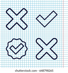Set of 4 correct outline icons such as cross