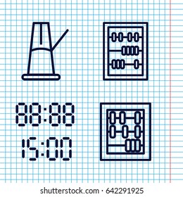 Set of 4 count outline icons such as abacus, digital time