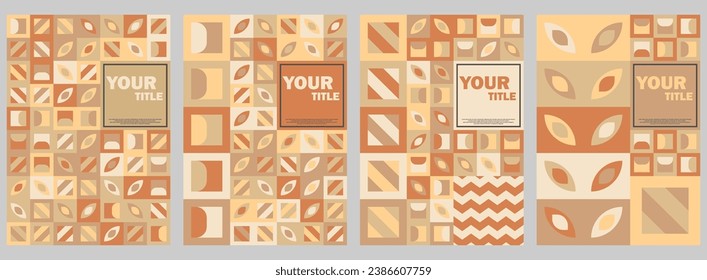 Set of 4 cover templates in an abstract retro pattern with cream color. useful for web background, poster art design, magazine front page, hi-tech print, and cover artwork.