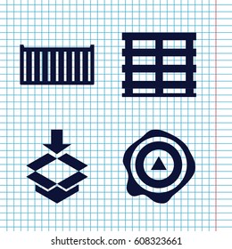 Set of 4 crate filled icons such as cargo box, arrow up