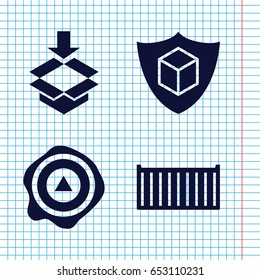 Set of 4 crate filled icons such as cargo box, arrow up, cargo insurance