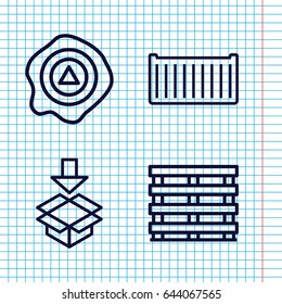 Set of 4 crate outline icons such as cargo box, arrow up