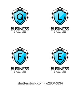 Set of 4, creative Blue symbol floral emblem , Elegant calligraphic ornament line art monogram logo design for photographer , Fashion & wedding photography logo design . vector illustration