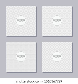 Set of 4 creative covers with abstract geometric pattern. Applicable for Posters, Placards, Covers, Flyers. Vector white and gray backgrounds. Volumetric patterns with shadow. Vector illustration.