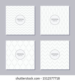 Set of 4 creative covers with abstract geometric pattern. Applicable for Posters, Placards, Covers, Flyers. Vector white and gray backgrounds. Stylish textures. Vector illustration.