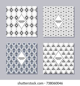 Set of 4 creative covers with abstract geometric pattern. Applicable for Posters, Placards, Covers, Cards, Flyers and Banner Designs. Vector backgrounds. Modern design. Vector illustration.