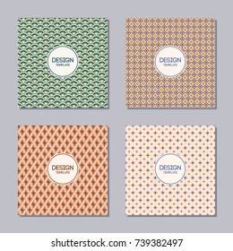 Set of 4 creative covers with abstract geometric pattern. Applicable for Posters, Placards, Covers, Cards, Flyers and Banner Designs. Vector colorful backgrounds. Modern design. Vector illustration.