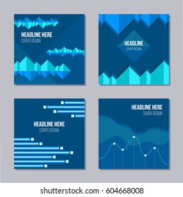 Set of 4 creative covers with infographic elements. Applicable for Posters, Placards, Covers, Cards, Flyers, Banner Designs. Colorful backgrounds. Abstract geometry banners. Vector illustration.
