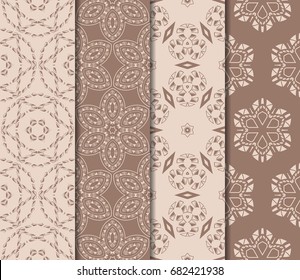 set of 4 creative geometric seamless pattern. vector illustration. beige color. for interior design, wallpaper, invitation