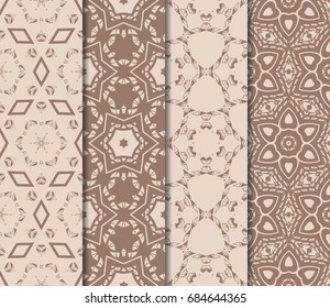 set of 4 creative geometric seamless pattern. vector illustration. beige color. for interior design, wallpaper, invitation