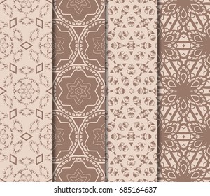 set of 4 creative geometric seamless pattern. vector illustration. beige color. for interior design, wallpaper, invitation