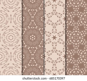 set of 4 creative geometric seamless pattern. vector illustration. beige color. for interior design, wallpaper, invitation