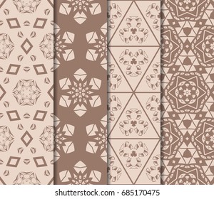 set of 4 creative geometric seamless pattern. vector illustration. beige color. for interior design, wallpaper, invitation