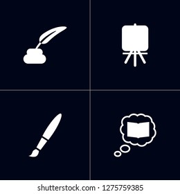 Set of 4 creative icons set. Collection of knowledge, inkwell with pen, easel and other elements.