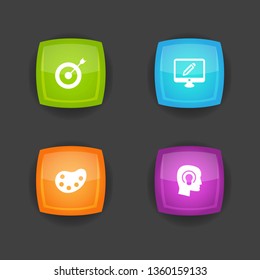 Set of 4 creative icons set. Collection of target, palette, concept and other elements.