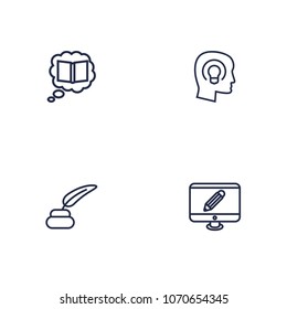 Set of 4 creative icons line style set. Collection of screen, pencil, science and other elements.
