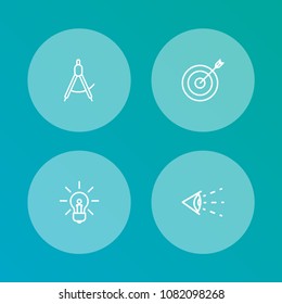 Set of 4 creative icons line style set. Collection of arrow, compass, eye and other elements.