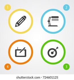 Set Of 4 Creative Icons Set.Collection Of Gadget, Illuminator, Arrow And Other Elements.