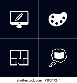 Set Of 4 Creative Icons Set.Collection Of Science, Screen, Artist And Other Elements.