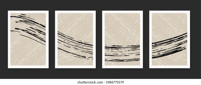 Conjunto de 4 ilustraciones minimalistas creativas pintadas a mano para la decoración de paredes, postales o diseño de portada. Cubierta, tapicería, pancarta, diseño de la cubierta del folleto o fondo de decoración de pared. 