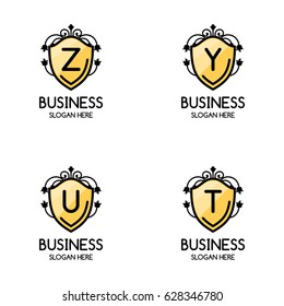 Set of 4, creative Yellow symbol floral emblem , Elegant calligraphic ornament line art monogram logo design for photographer , Fashion & wedding photography logo design . vector illustration