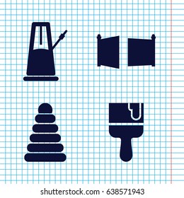 Set of 4 creativity filled icons such as pyramid, paint brush, gate